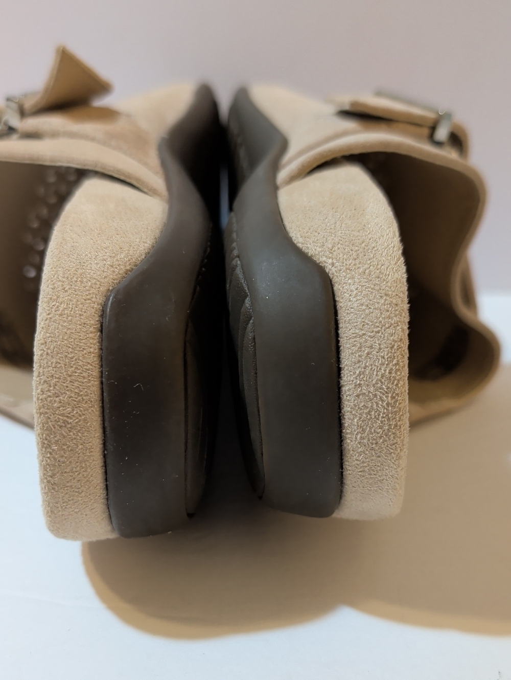 Vionic Moca Mules Women's Beige Suede Perforated Mule Adjustable Buckle Size 8 - Picture 6 of 10